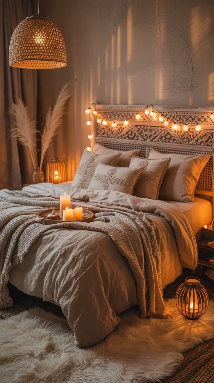 Gold accents provide a luxurious touch in boho decor