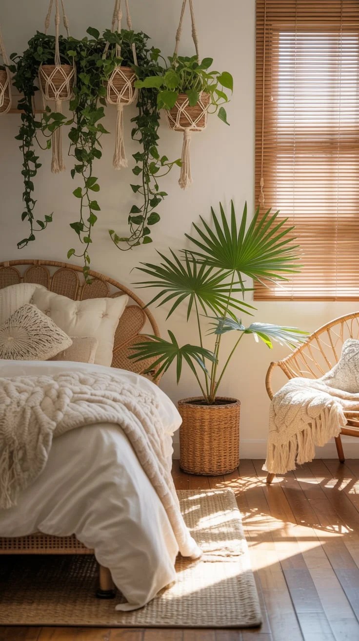 Natural light fills the airy bedroom with positivity
