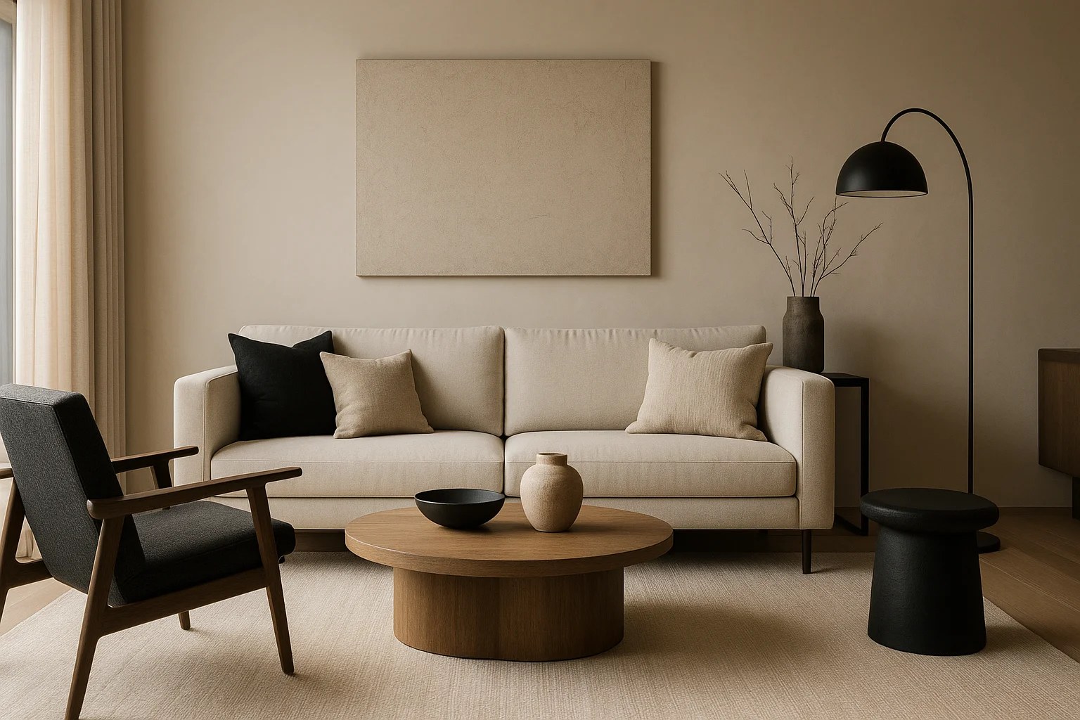 Minimalist living room with clean lines and neutral colors
