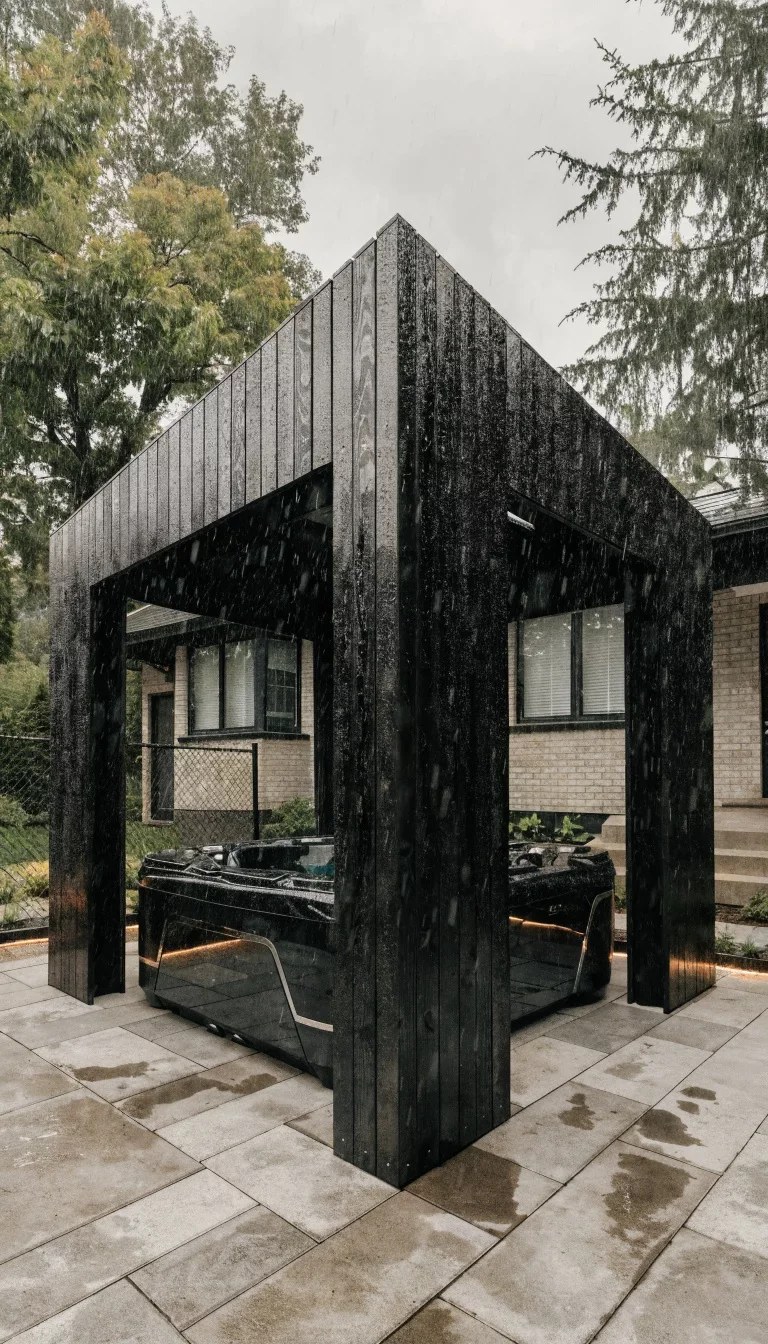 Sophisticated hot tub gazebo ideas with warm wood tones