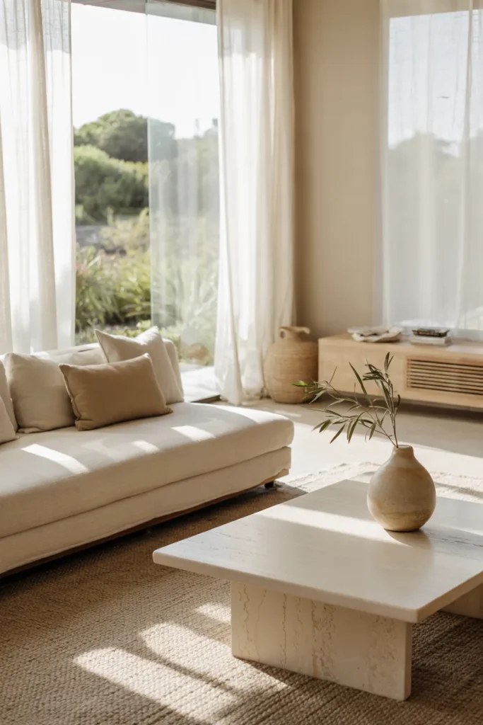 Coffee mugs on a chic table in a summer living room