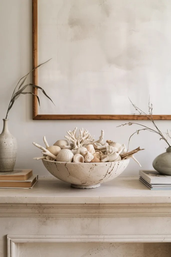 Sophisticated summer mantel decor ideas featuring metallic accents and mirrors