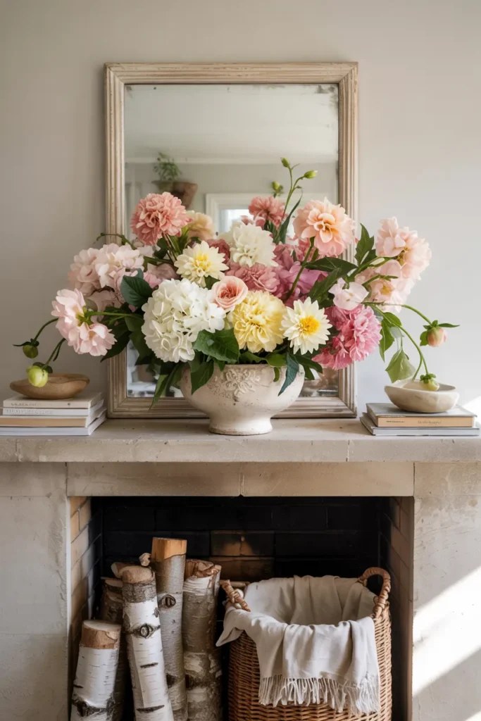 Vibrant summer mantel decor ideas with eclectic mix of textures