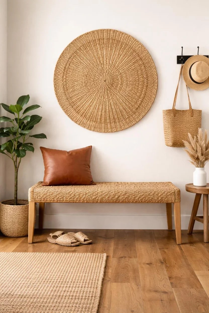 Live edge bench for an organic touch in an entryway.