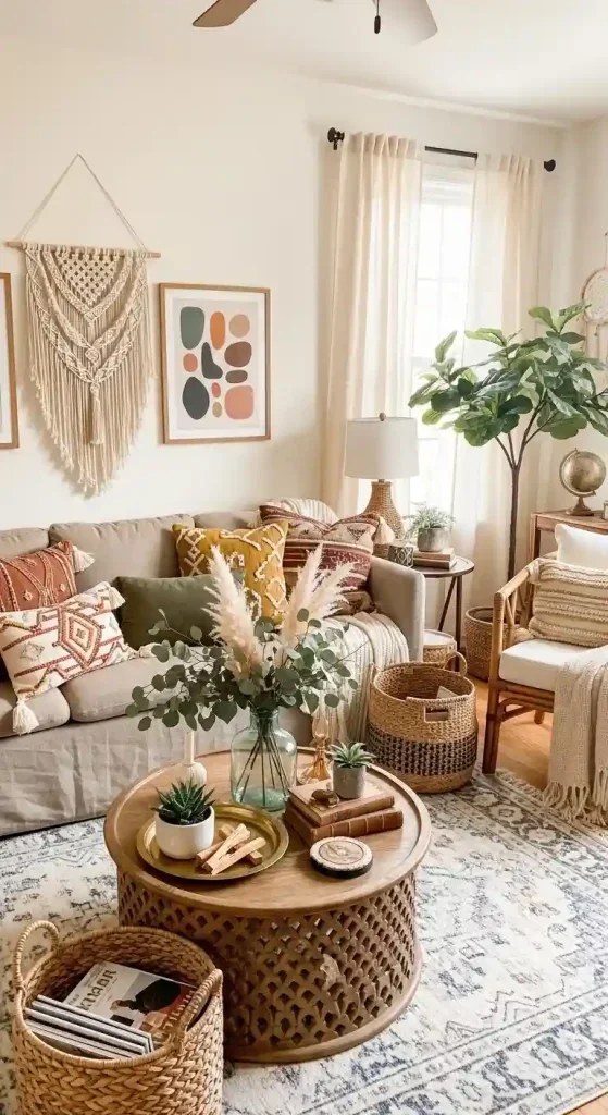Mix of textures highlighting bohemian earthy aesthetics.