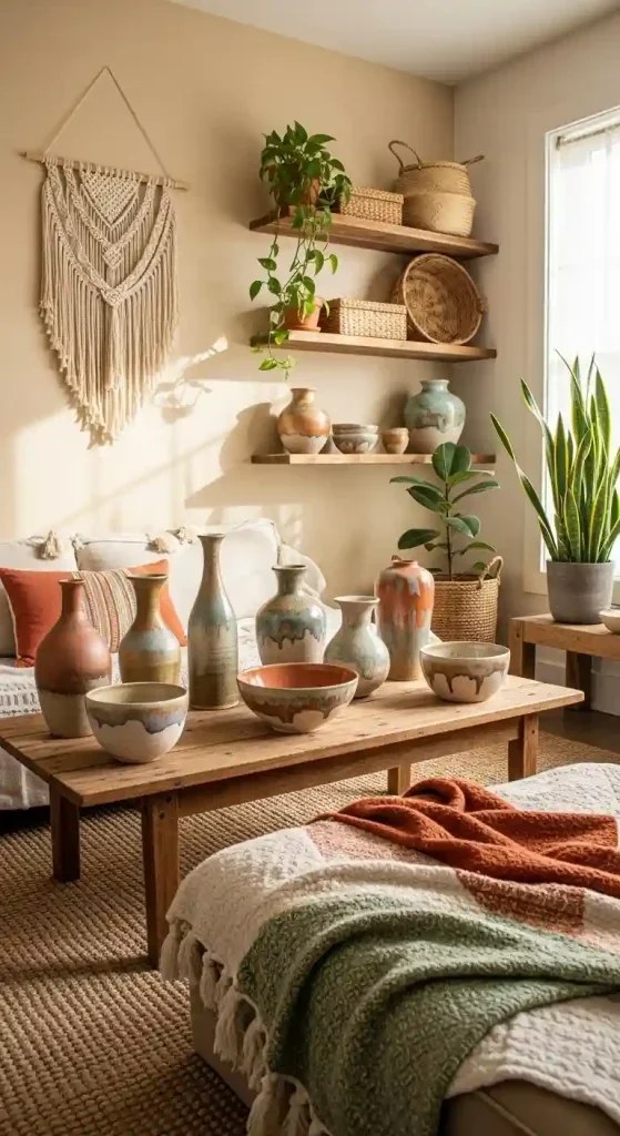 Handmade pottery adds a unique touch to decor.