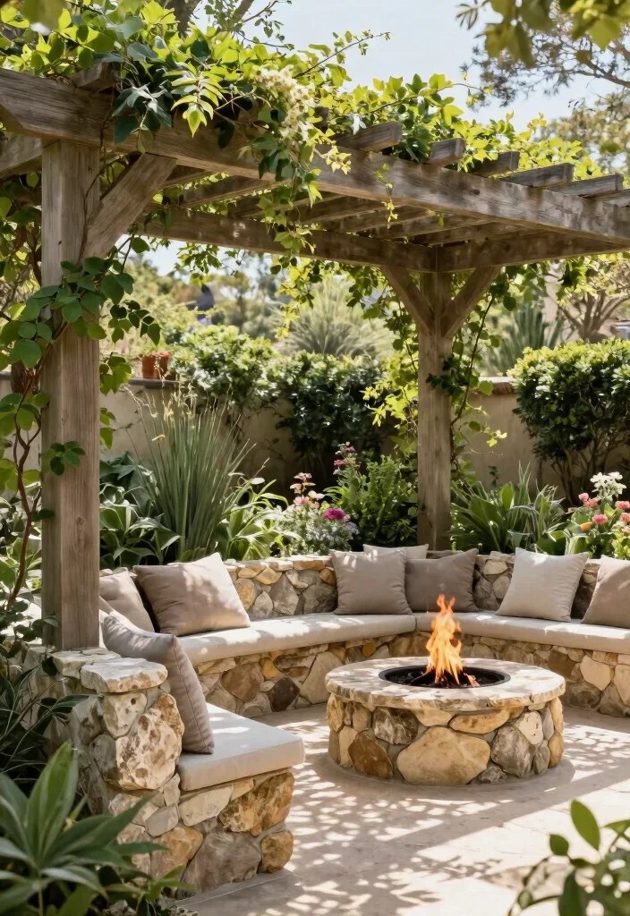 Moroccan-inspired pergola decorated with lanterns and textiles.
