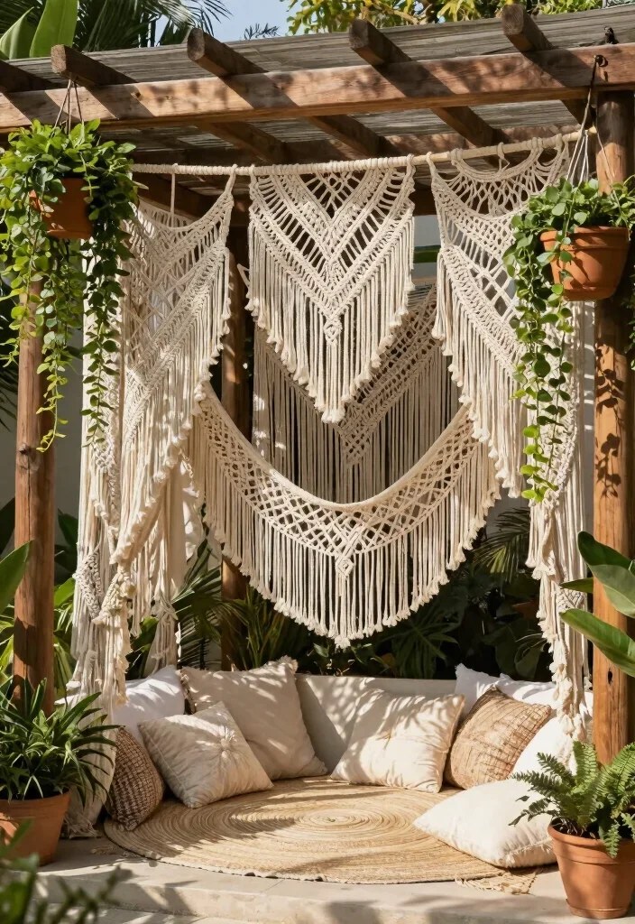 Vintage-styled pergola with antique furniture and flowers.