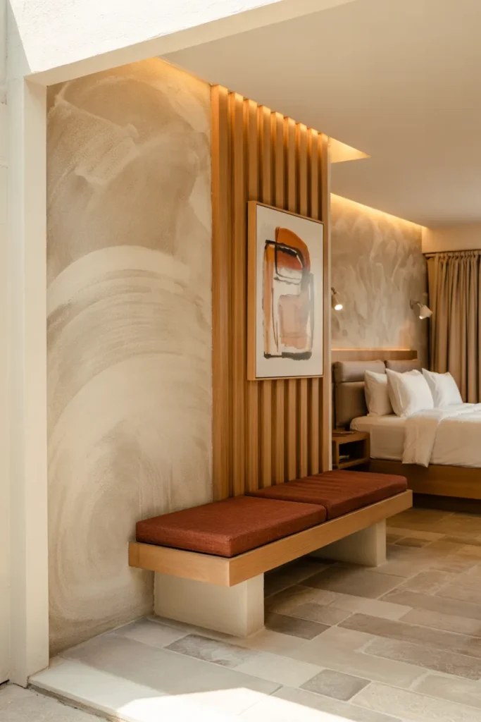 Luxurious rugs enhancing warmth in luxury guest suite ideas.