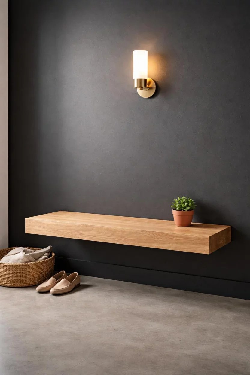Chic entryway bench ideas combining wood and fabric elements