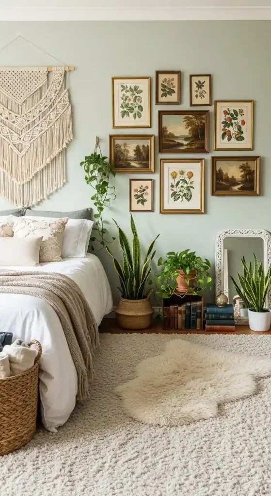 Boho Bedroom with Playful Patterns and Layered Textures