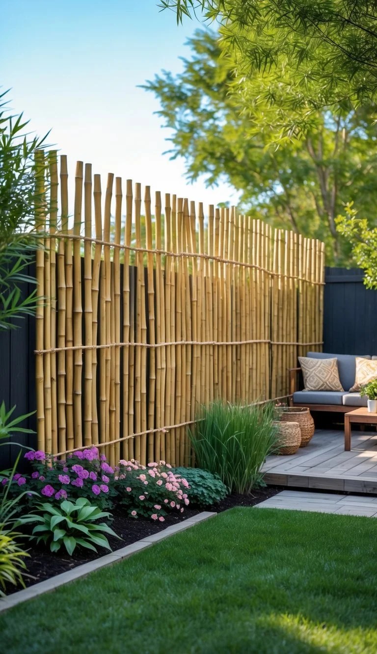 Seasonal privacy hedge of evergreens for lush functionality.