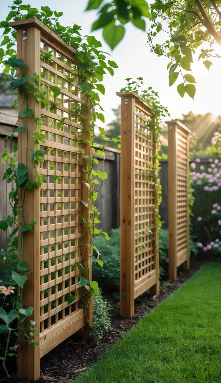 Trellis adorned with climbing vines for natural elegance.
