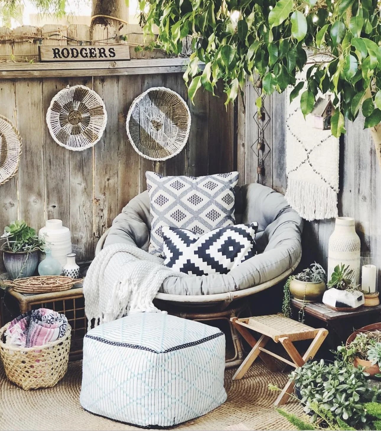 Wind chimes creating serene sounds in a Bohemian garden