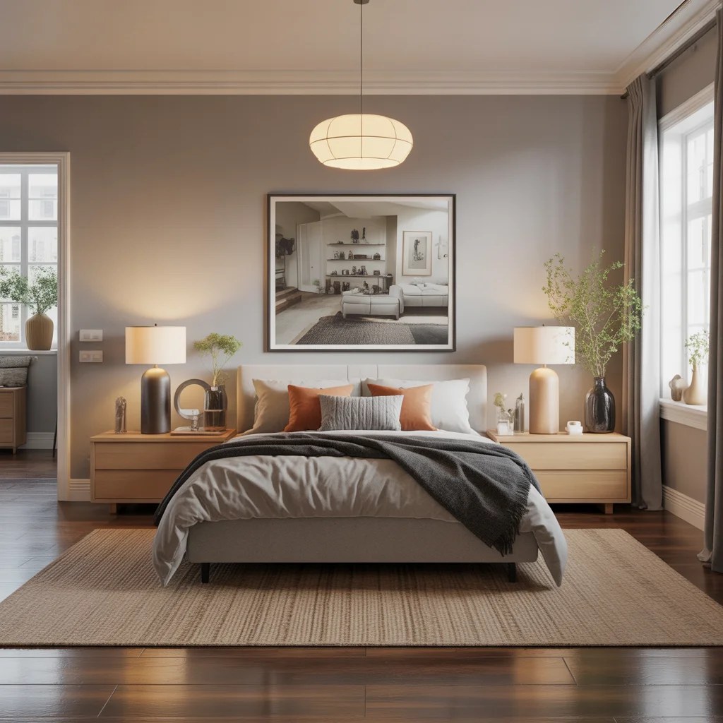 Layered rugs creating a warm, inviting atmosphere.