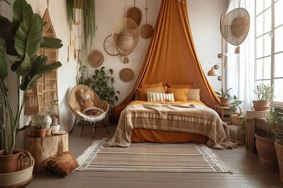 Gallery wall showcasing eclectic boho art and personal keepsakes.