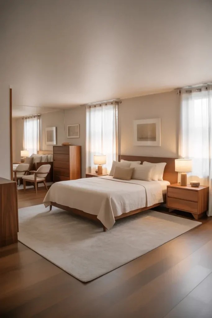 Scandinavian design with clean lines and natural woods.
