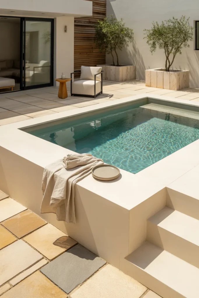 Inviting small plunge pool ideas complemented by fragrant flowers